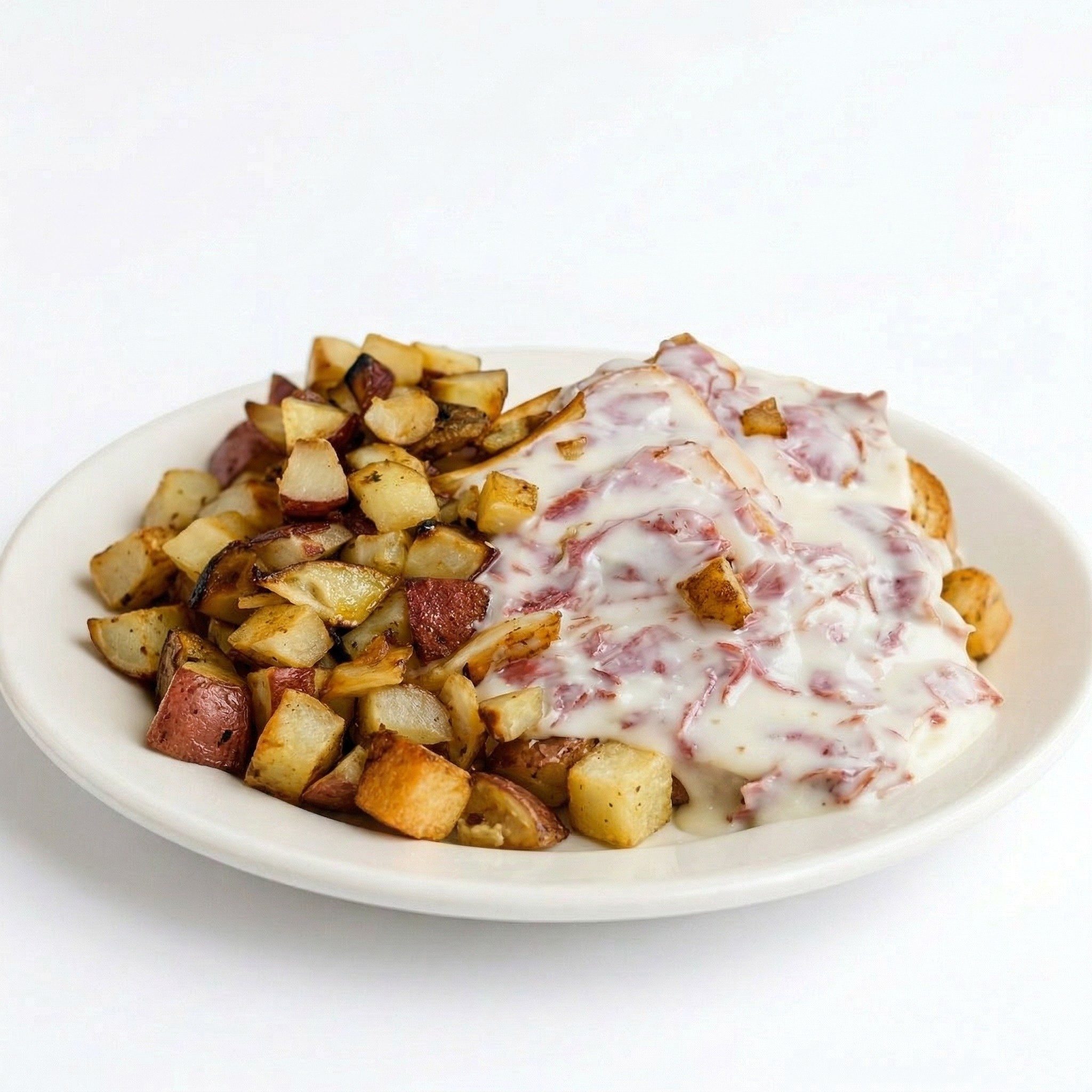 Chipped Beef on Toast with Home Fries Platter.