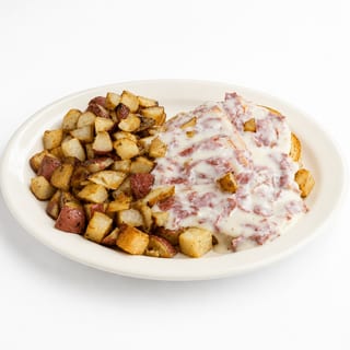 Chipped Beef on Toast with Home Fries Platter