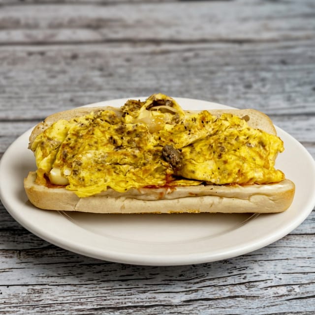 Steak, Egg & Cheese Sandwich.